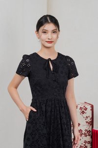 Kindred Eyelet Midi Dress In Black