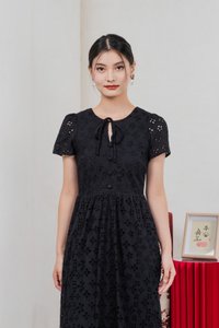 Kindred Eyelet Midi Dress In Black