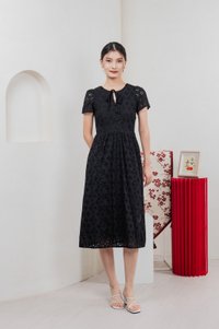Kindred Eyelet Midi Dress In Black