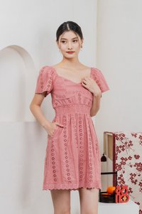 Tansy Eyelet Smocked Waist Dress In Rose