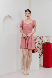 Tansy Eyelet Smocked Waist Dress In Rose