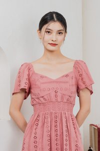 Tansy Eyelet Smocked Waist Dress In Rose