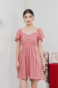 Tansy Eyelet Smocked Waist Dress In Rose