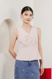 Beyond Ruched Buttons Work Top In Pink