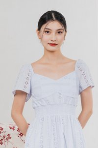 Tansy Eyelet Smocked Waist Dress In Powder Blue