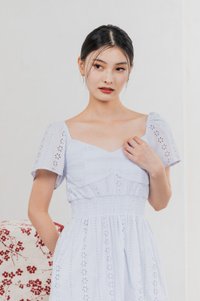 Tansy Eyelet Smocked Waist Dress In Powder Blue