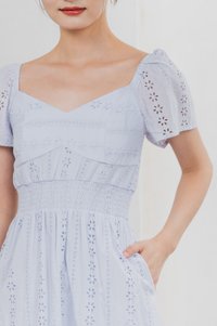 Tansy Eyelet Smocked Waist Dress In Powder Blue