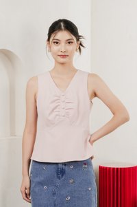 Beyond Ruched Buttons Work Top In Pink