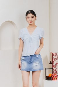 Rong Swissdot Textured Ribbon Top In Pastel Blue
