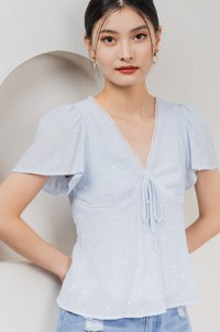 Rong Swissdot Textured Ribbon Top In Pastel Blue