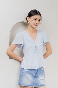 Rong Swissdot Textured Ribbon Top In Pastel Blue