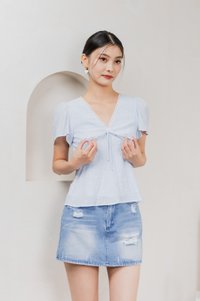 Rong Swissdot Textured Ribbon Top In Pastel Blue