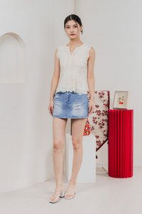Marykae Eyelet Ruffles Top In Cream