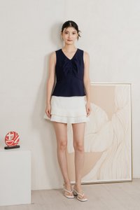 Beyond Ruched Buttons Work Top In Navy