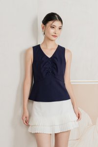Beyond Ruched Buttons Work Top In Navy