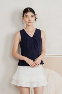 Beyond Ruched Buttons Work Top In Navy