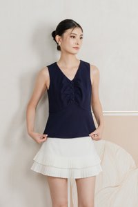 Beyond Ruched Buttons Work Top In Navy