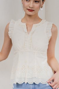 Marykae Eyelet Ruffles Top In Cream