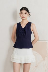 Beyond Ruched Buttons Work Top In Navy