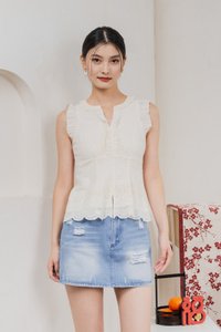 Marykae Eyelet Ruffles Top In Cream