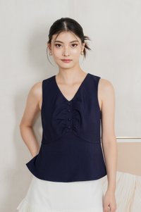 Beyond Ruched Buttons Work Top In Navy