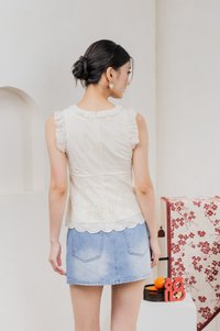 Marykae Eyelet Ruffles Top In Cream