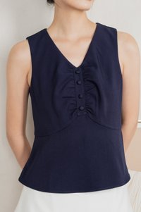 Beyond Ruched Buttons Work Top In Navy