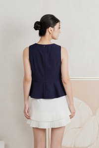Beyond Ruched Buttons Work Top In Navy