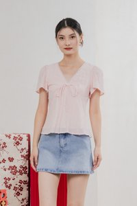 Rong Swissdot Textured Ribbon Top In Soft Pink