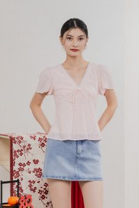 Rong Swissdot Textured Ribbon Top In Soft Pink