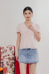 Rong Swissdot Textured Ribbon Top In Soft Pink