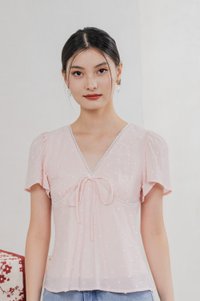 Rong Swissdot Textured Ribbon Top In Soft Pink