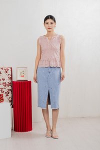Marykae Eyelet Ruffles Top In Pink