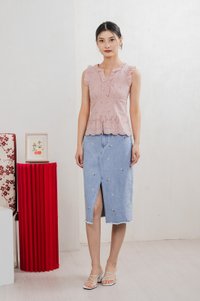 Marykae Eyelet Ruffles Top In Pink