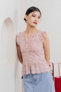 Marykae Eyelet Ruffles Top In Pink