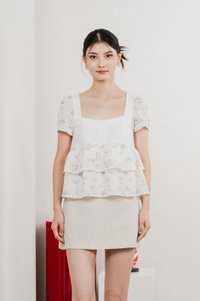 In Bloom Embroidery Buttons Top In Yellow Florals