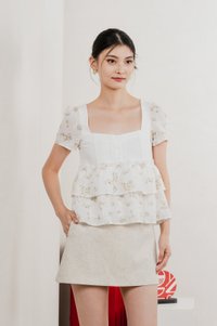 In Bloom Embroidery Buttons Top In Yellow Florals