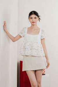 In Bloom Embroidery Buttons Top In Yellow Florals