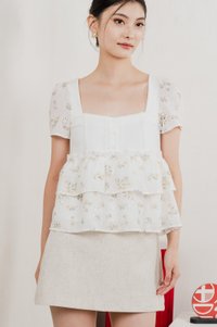 In Bloom Embroidery Buttons Top In Yellow Florals