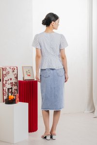 Orielle Eyelet Buttons Top In Powder Blue