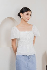 Simplicite Eyelet Ribbonette Top In White
