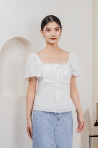 Simplicite Eyelet Ribbonette Top In White