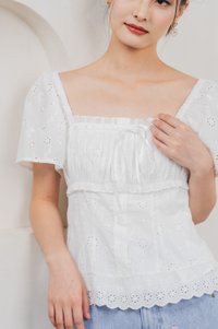 Simplicite Eyelet Ribbonette Top In White