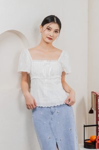 Simplicite Eyelet Ribbonette Top In White