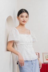 Simplicite Eyelet Ribbonette Top In White