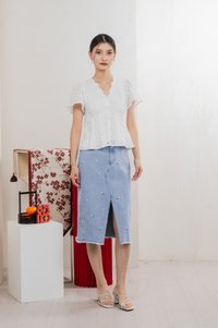 Orielle Eyelet Buttons Top In White