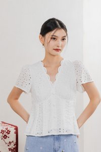 Orielle Eyelet Buttons Top In White
