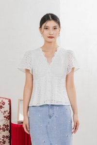Orielle Eyelet Buttons Top In White