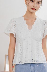 Orielle Eyelet Buttons Top In White