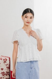 Orielle Eyelet Buttons Top In White